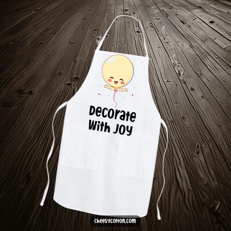 Funny playful balloon character with streamers, a humorous and practical apron for kitchen fun.