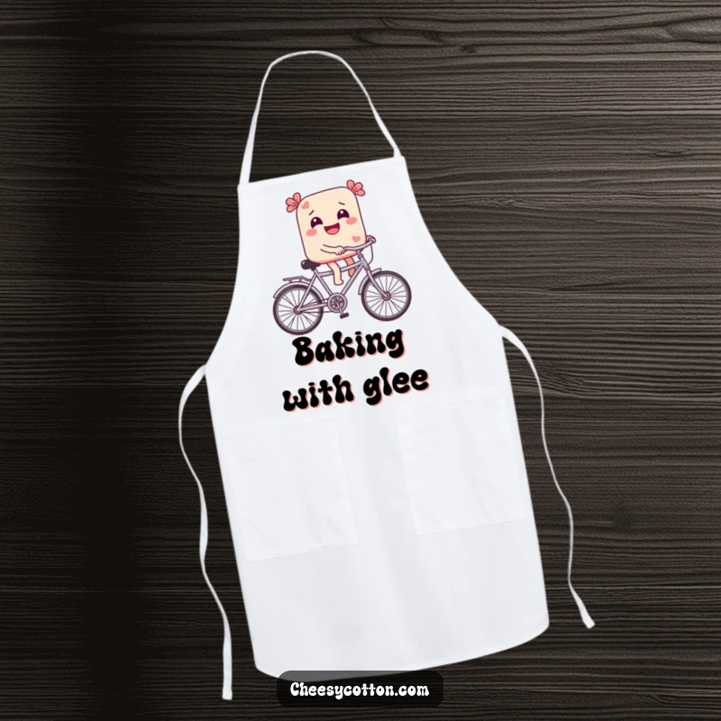 Funny Apron: A giggling candy on a tiny bicycle brings sweet, whimsical fun to kitchen activities, making cooking a delightful experience.