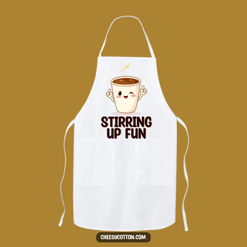 Funny Coffee Jazz Hands Apron: Cheerful Chef Character for Kitchen Fun