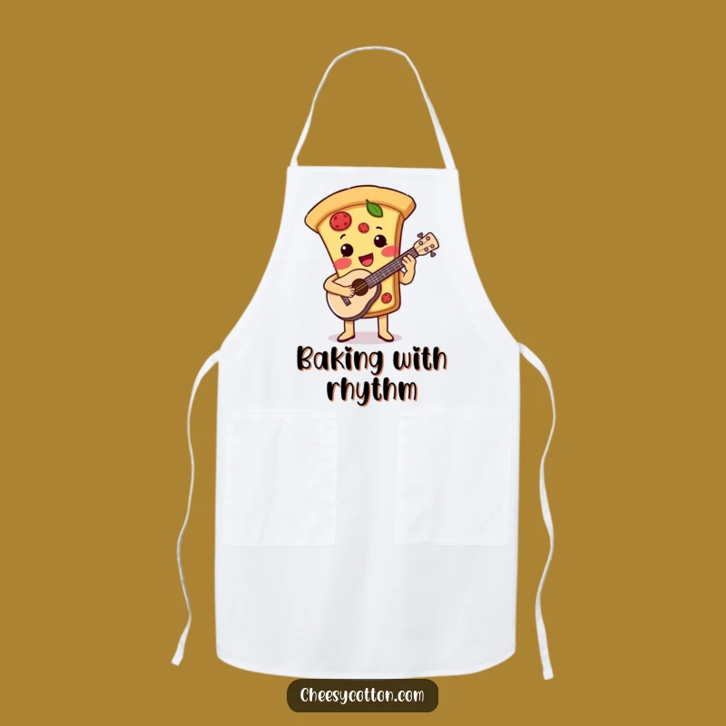 Funny Pizza Ukulele Apron: Musical Food Chef Character for Kitchen Tunes