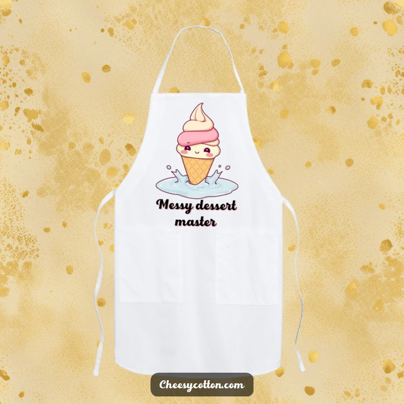 Funny Apron: A happy ice cream cone splashing in a puddle brings sweet, playful energy to cooking, making it a fun experience.