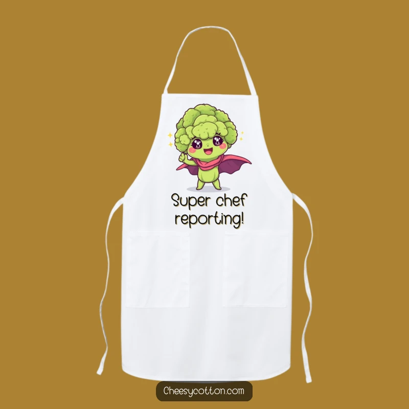 Funny Kawaii Broccoli Superhero Apron - Heroic Veggie Bib for Kitchen Missions