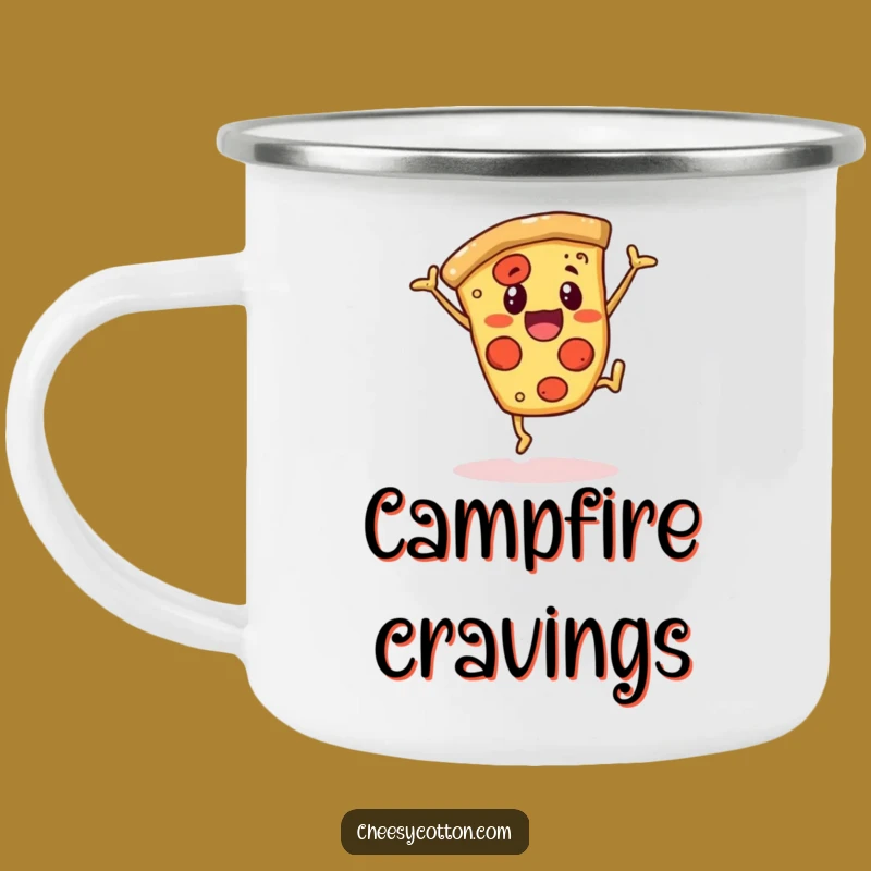 Funny Pizza Camping Mug: Enjoy Cheerful Sips with a Cartwheeling Character