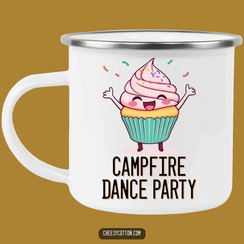 Funny Cupcake Dance Camping Mug: Celebrate Outdoors, Sprinkles Cheer