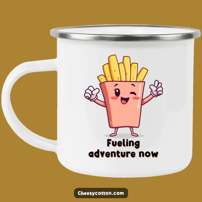 Funny French Fry Superhero Enamel Mug: Adventure Fuel!