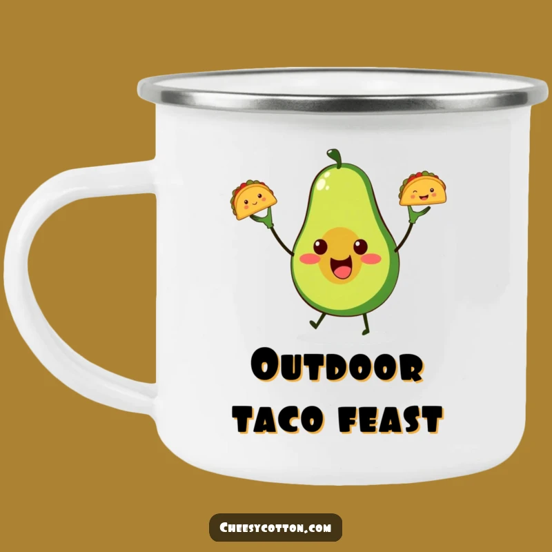 Funny Avocado Taco Juggling Camping Mug: Rugged & Hilarious Outdoor Fun