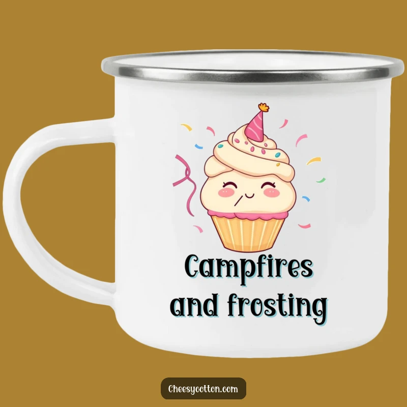 Funny Cupcake Streamers Camping Mug: Your Celebration Companion for Outdoor Adventures