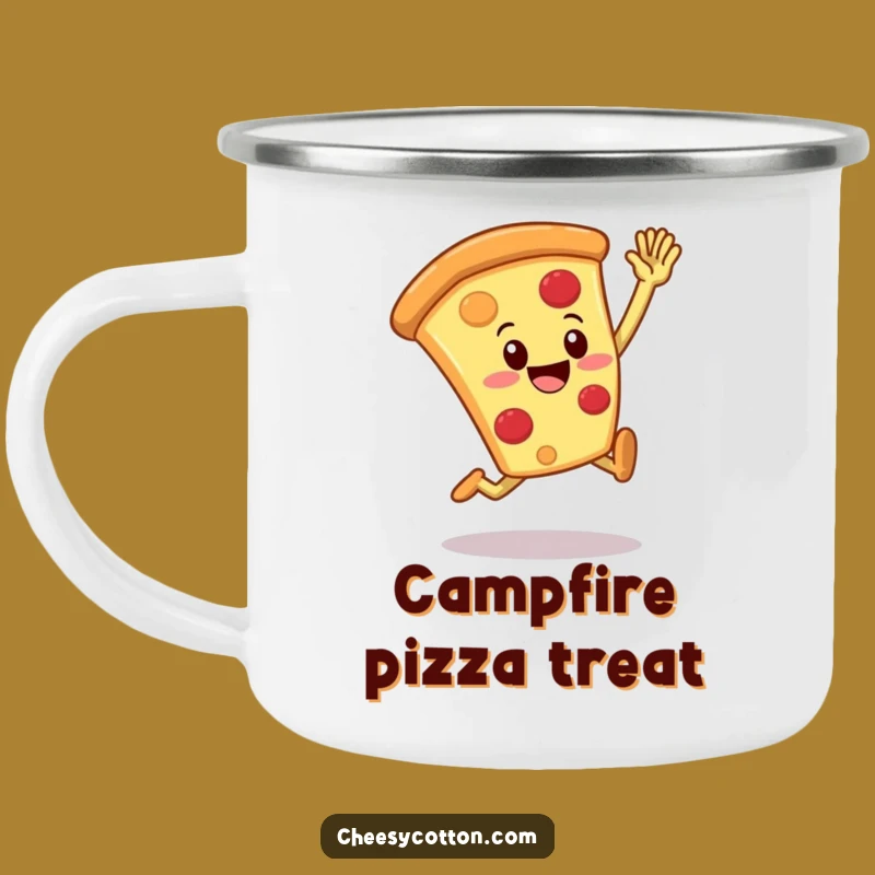 Funny Pizza High Five Enamel Mug: Share Your Spirit Outdoors!