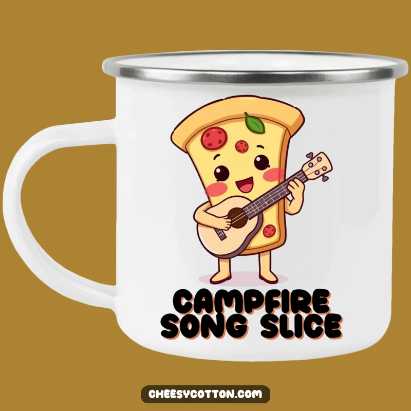 Funny Pizza Ukulele Camping Mug: Durable & Cute Musical Food Character