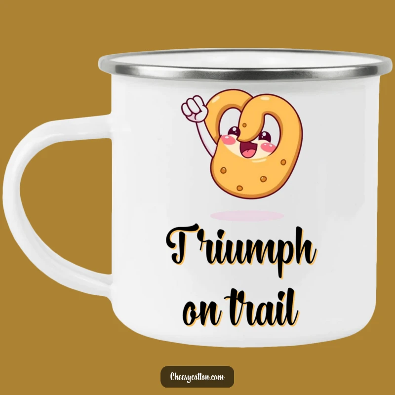 Funny Pretzel Fist Pump Camping Mug: Victory Cheers, Outdoorsy Snack Mug