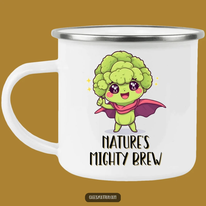Funny Kawaii Broccoli Superhero Camping Mug - Durable Heroic Veggie Drinkware