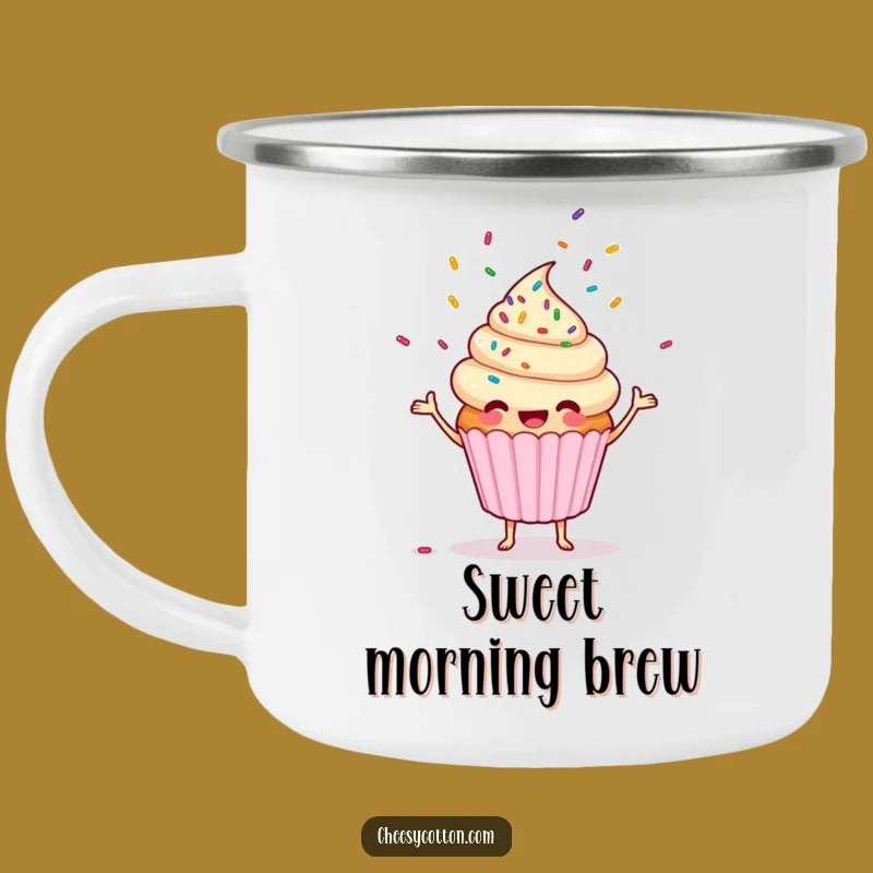 Funny Cupcake Sprinkles Juggler Enamel Mug: Adventure-Ready & Hilarious!