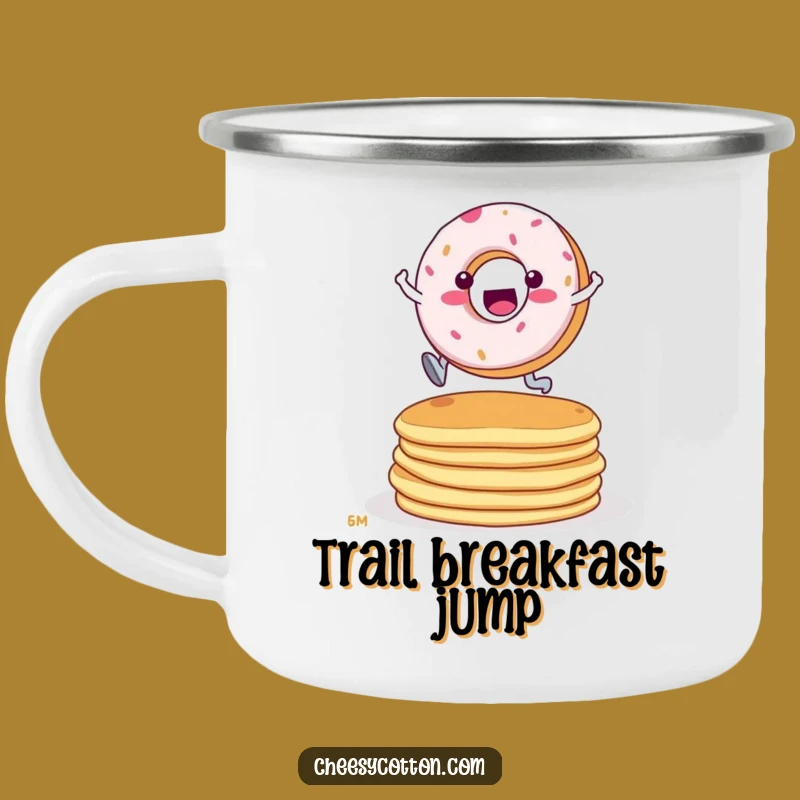 Funny Donut Pancake Leap Camping Mug - Outdoor Adventure & Funny Breakfast Gift!