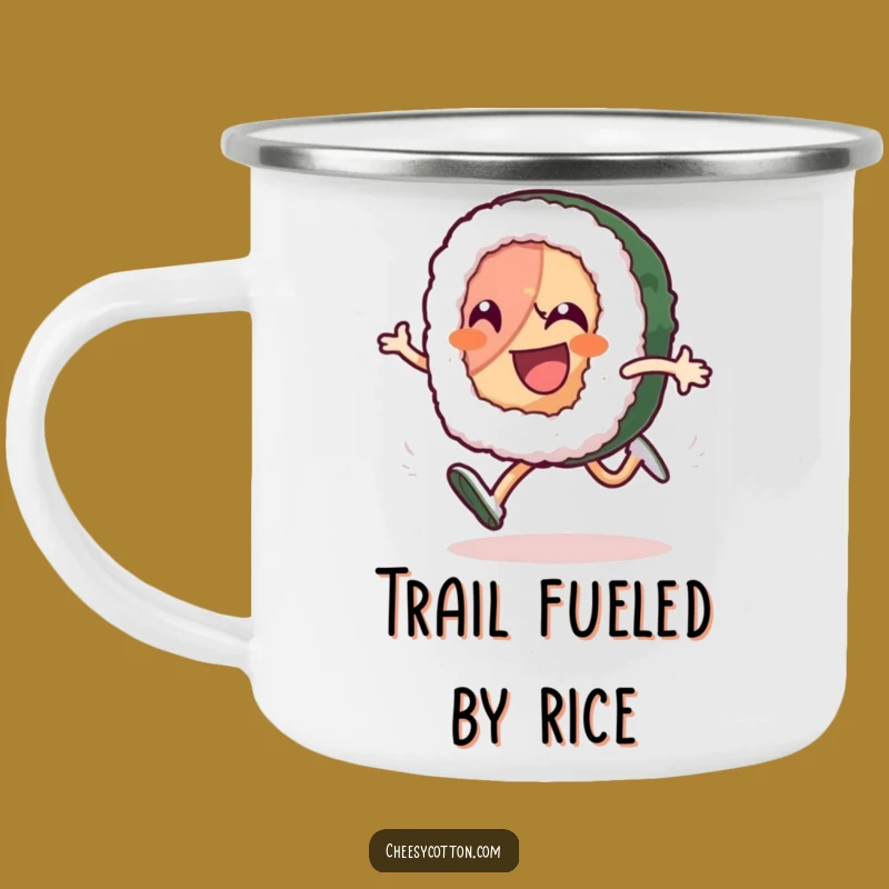 Funny Sushi Roll Camping Mug: High-Knee Runner Enamel Mug, Adventurous Funny Gift