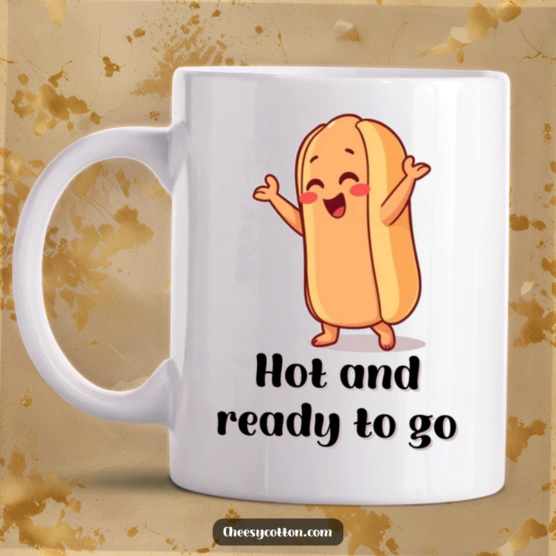 Funny Hot Dog Mug: An anthropomorphic hot dog character performs a silly dance move, bringing playful energy and humor to your morning routine.
