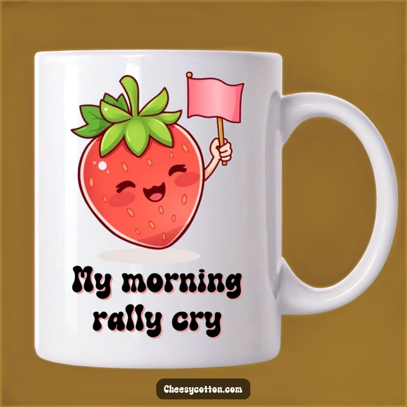 Funny Strawberry Flag Waving Mug: A Cute Character Gift for Joyful Mornings