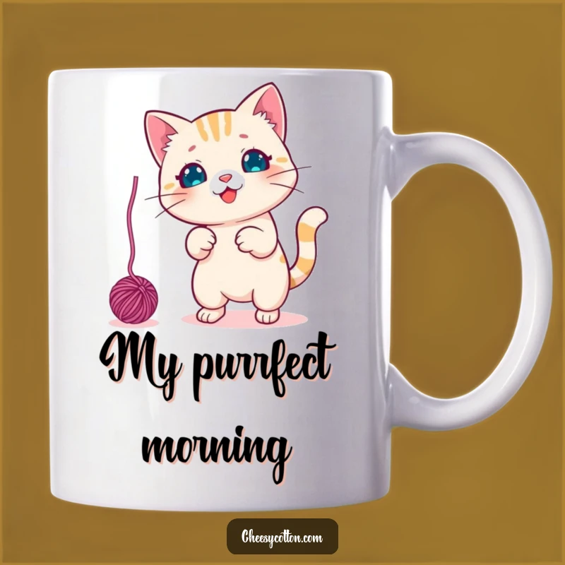 Funny Kawaii Cat Yarn Mug: Playful Humor for Cat Lovers