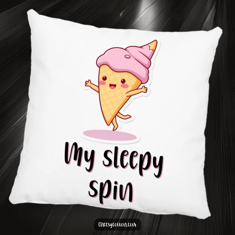 Funny pillow with a cute ice cream cone character doing a cartwheel, offering comfort and a dose of playful sweetness.