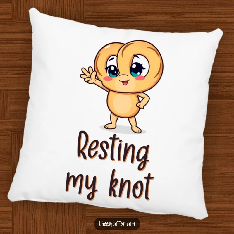 Funny pillow with a pretzel character in a confident pose, perfect for cozying up with style.
