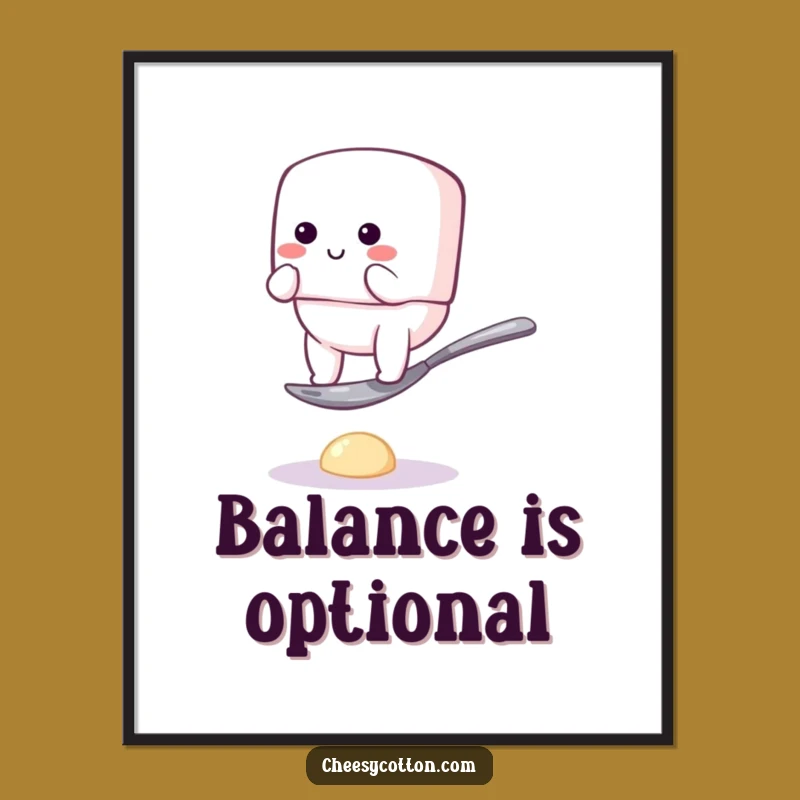 Funny Marshmallow Balance Digital Art: Hilarious Character Print for Instant Joy