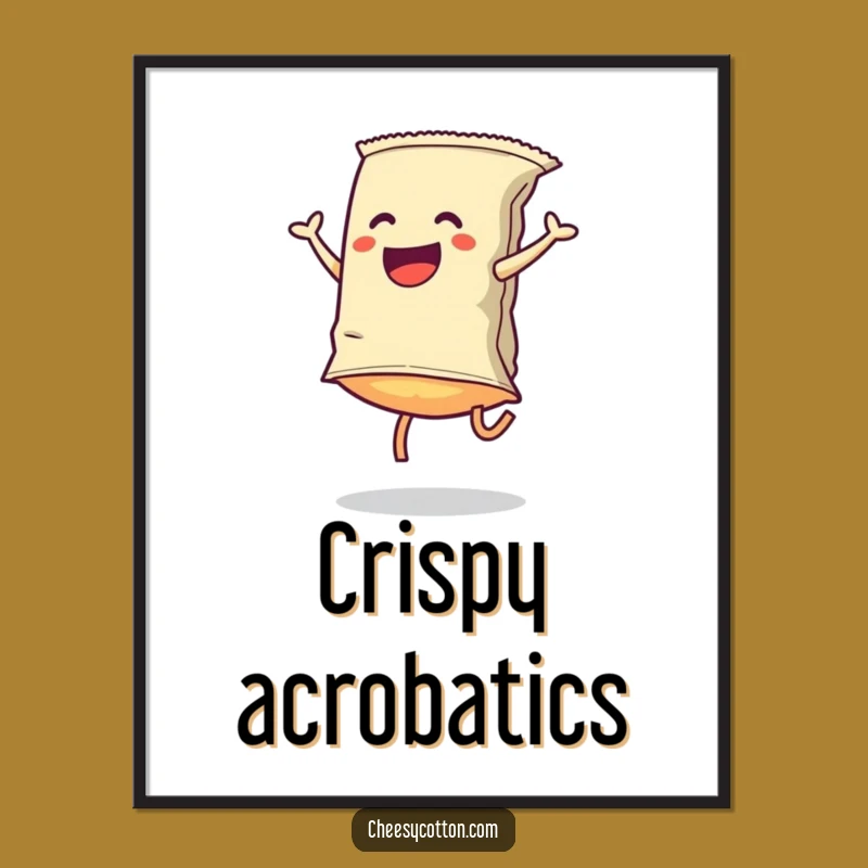 Funny Chip Cartwheel Digital Print: Add Animated Snack Humor to Your Decor