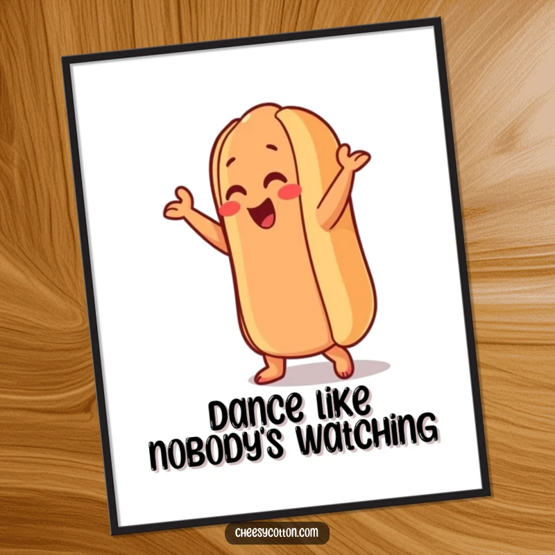 Funny Hot Dog Digital Art: A high-resolution print of a hot dog character performing a silly dance move, perfect for instant, humorous decor.