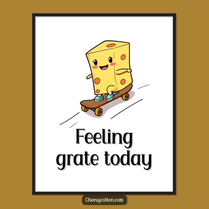 Funny Cheese Skater Digital Art Ramp Action Instant Download Cool Decor