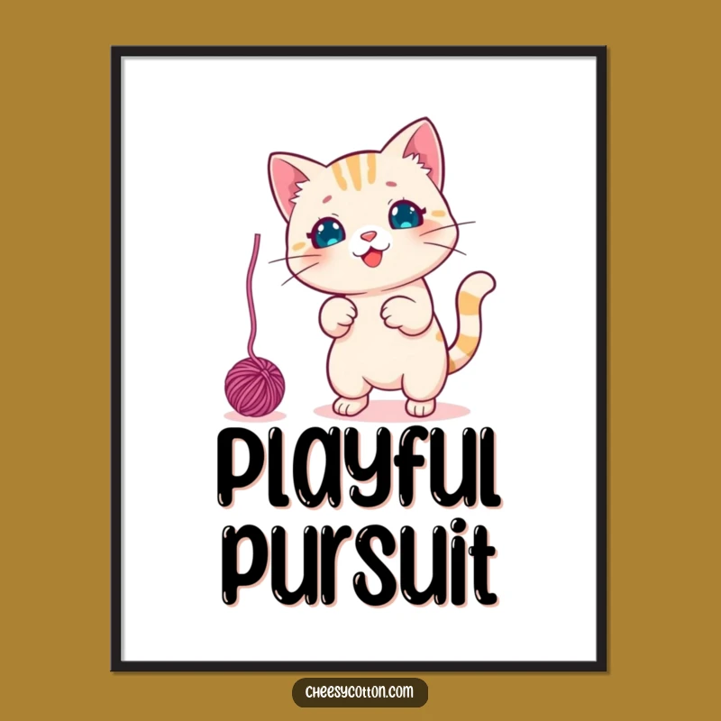 Funny Kawaii Cat Yarn Digital Art: Instant Playful Decor