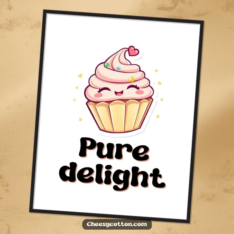 Funny Kawaii Cupcake Digital Art: A high-resolution image of a kawaii cupcake character spinning with closed eyes, radiating pure happiness.