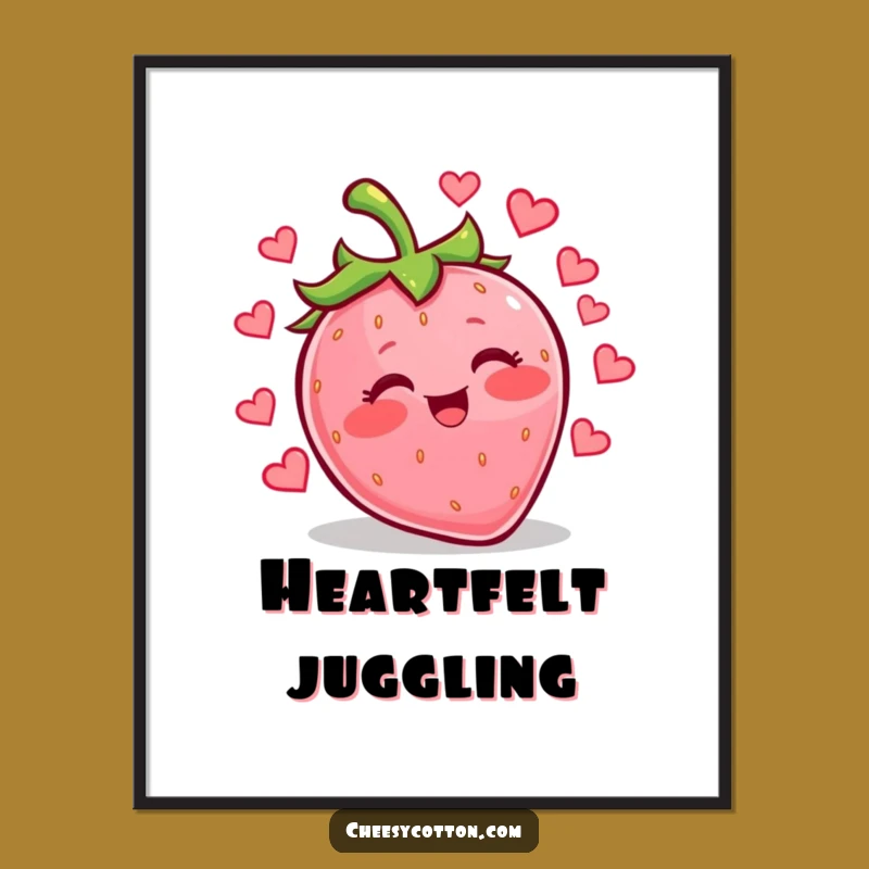 Funny Kawaii Strawberry Heart Digital Art Add Instant Love To Your Space