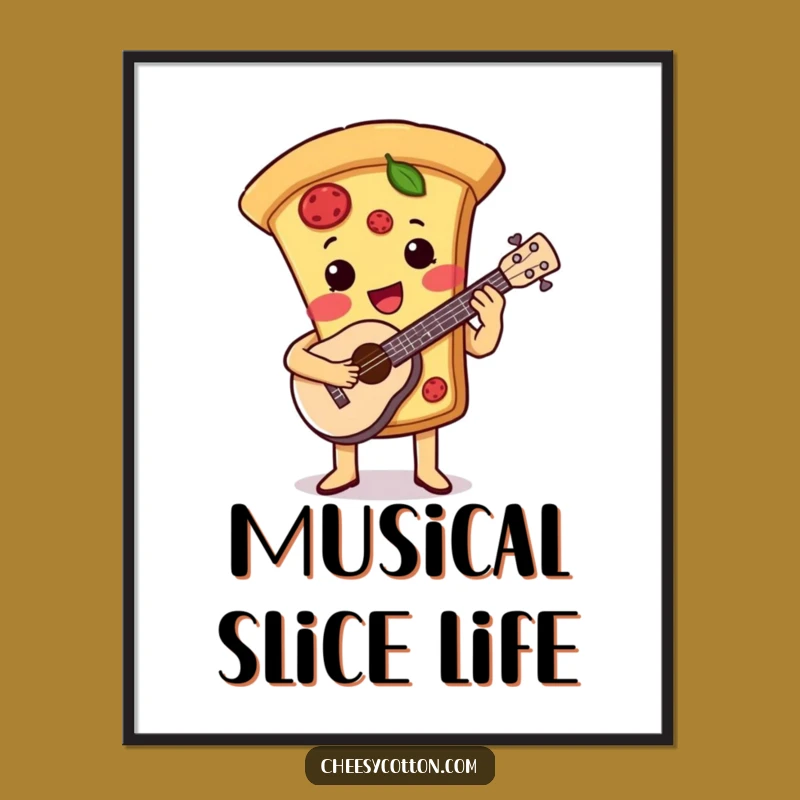 Funny Pizza Ukulele Digital Print: Instant Cute Musical Food Art Download