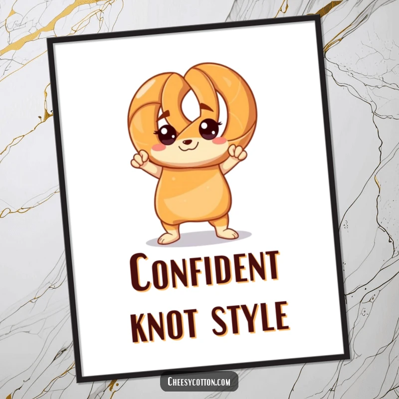Funny digital art print of a pretzel character striking a confident, bold pose, exuding humorous swagger and self-assurance.