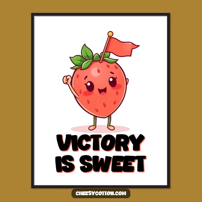 Funny Strawberry Waving Flag Digital Art: Instant Cheerful Decor!