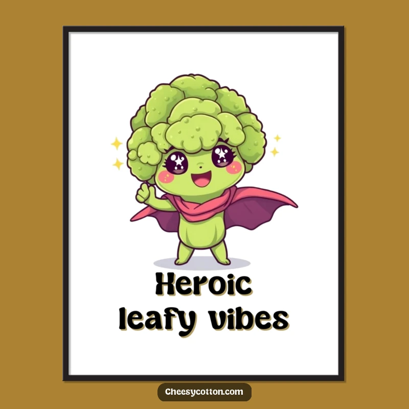 Funny Kawaii Broccoli Superhero Digital Art - Printable Heroic Veggie Decor