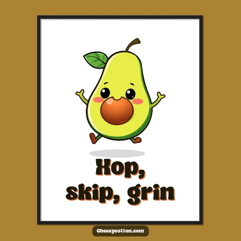 Funny Kawaii Avocado Hop Digital Art - Printable Veggie Decor for Cheerful Walls