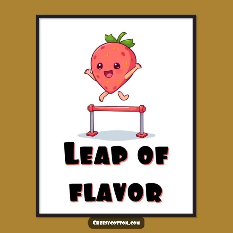 Funny Strawberry Digital Art: Kawaii Leap Celebration, Instant Hilarious Decor