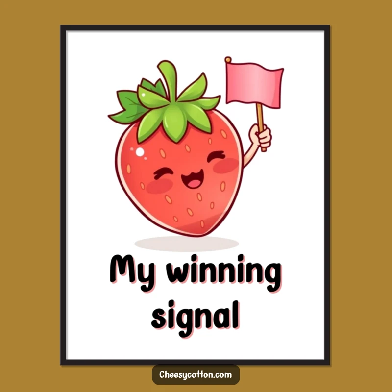 Funny Strawberry Flag Digital Print: Cute Character Art for Instant Joyful Decor