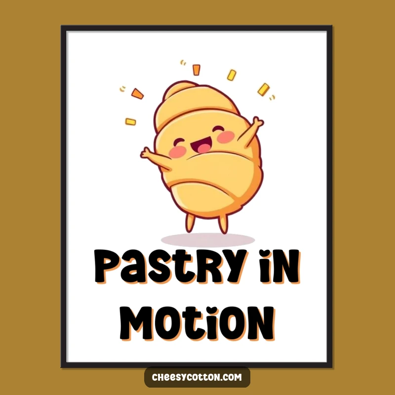 Funny Croissant Cartwheel Digital Art - Instant Whimsical Pastry Decor Download!