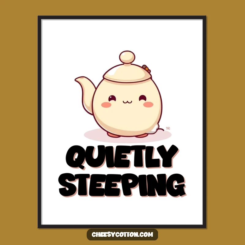 Funny Shy Teapot Digital Art: Hilarious Character Print for Instant Calm