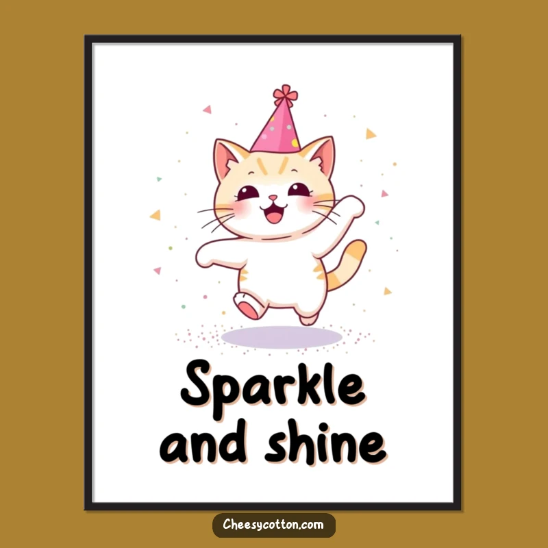 Funny Kawaii Cat Digital Print, Glitter Leap - Instant Cute Funny Gift