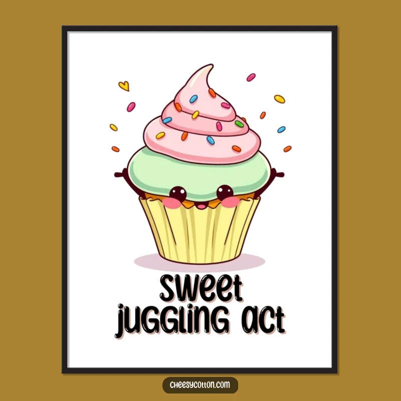 Funny Cupcake Digital Art: Hilarious Juggling Dessert for Instant Download Decor