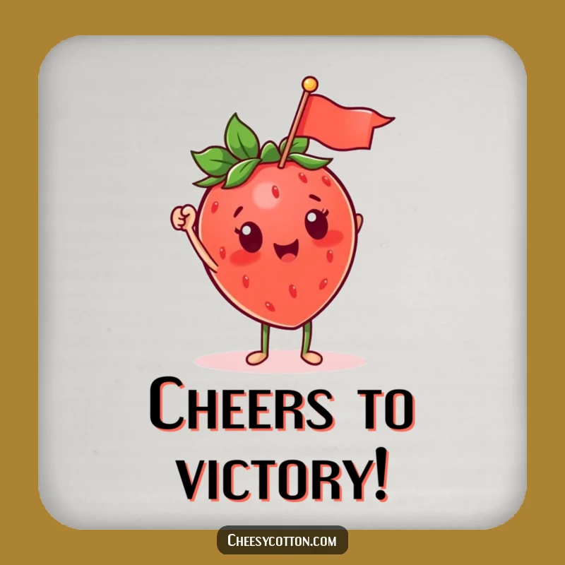 Funny Strawberry Waving Flag Coaster: Protect Surfaces with Fun!