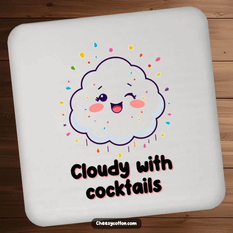 Funny Drink Coasters featuring a giggling cloud character showering colorful sprinkles, protecting surfaces with a sweet and cheerful design.