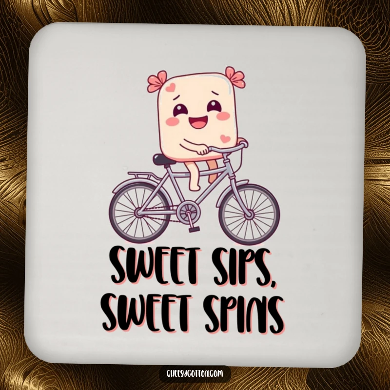 Funny Coasters: Candies on tiny bicycles bring sweet, whimsical charm to drink coasters, protecting surfaces with playful delight.
