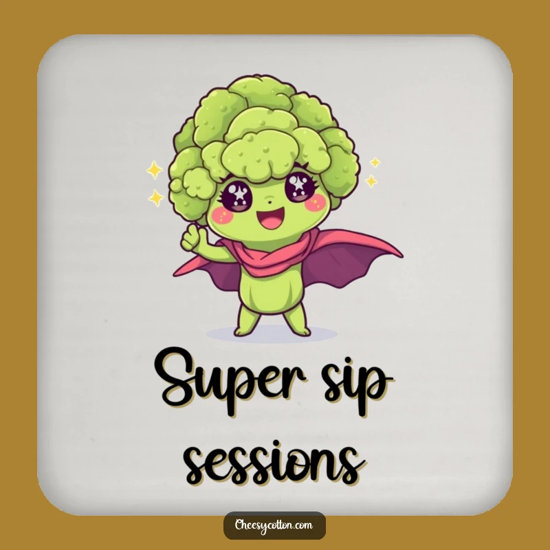 Funny Kawaii Broccoli Superhero Coaster Set - Heroic Protection for Your Drinks