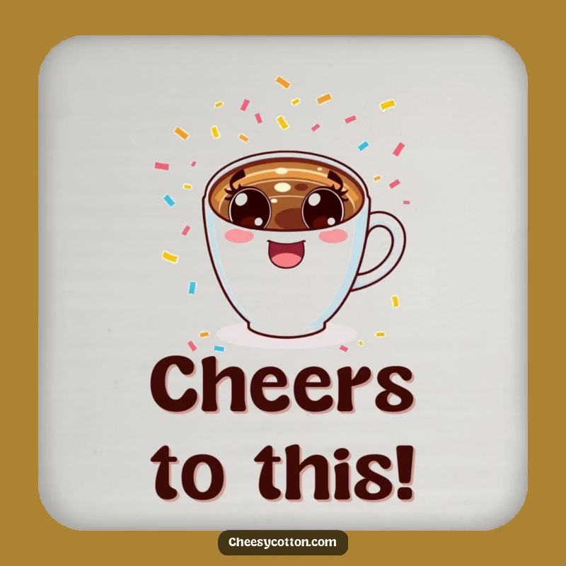 Funny Kawaii Coffee Cup Cheering Coaster: Protect Surfaces with Joy, Great Funny Gift