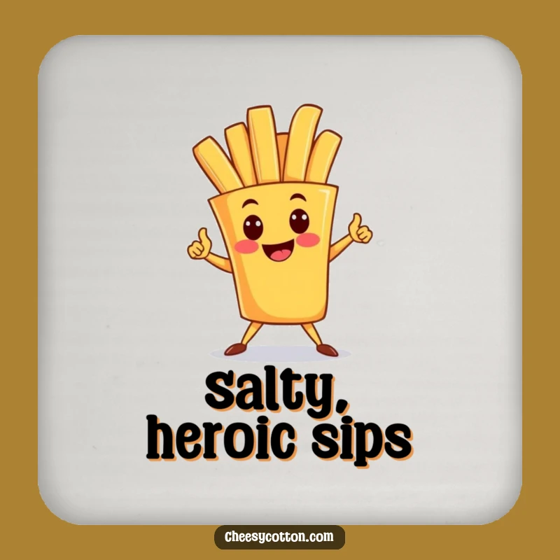 Funny French Fry Superhero Coaster: Heroic Protection for Your Drink Table