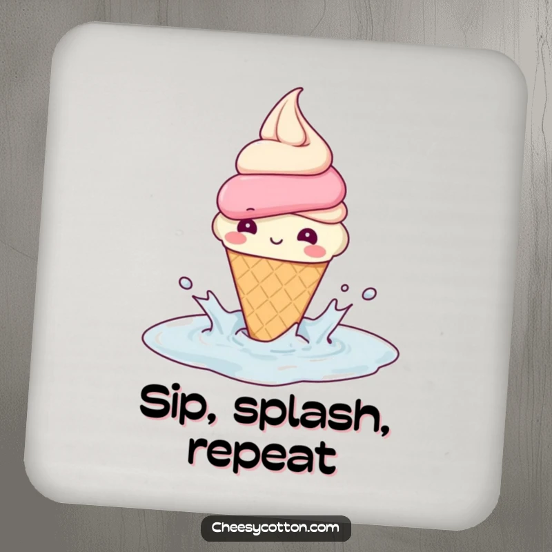Funny Coasters: A beaming ice cream cone splashing in a puddle brings sweet, playful charm to drink coasters for delightful protection.