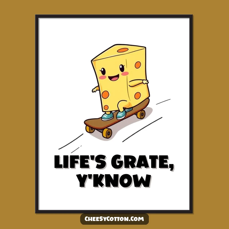 Funny Cheese Skater Poster Ramp Action Wall Art Cool Foodie Decor