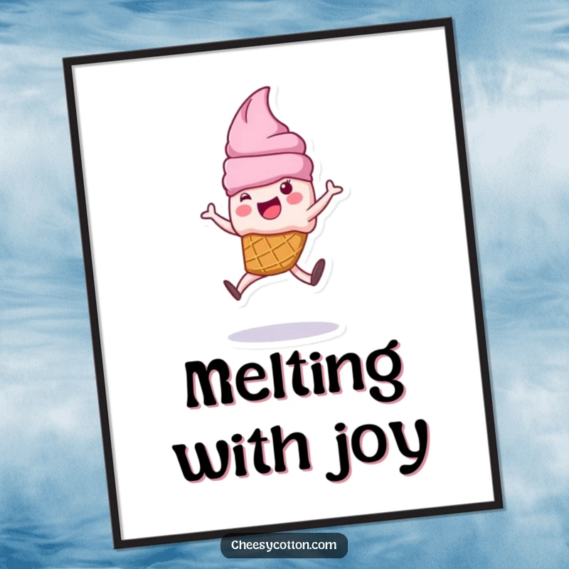 Funny, cute ice cream cone character performing a cartwheel, presented as sweet wall art, a humorous decoration.